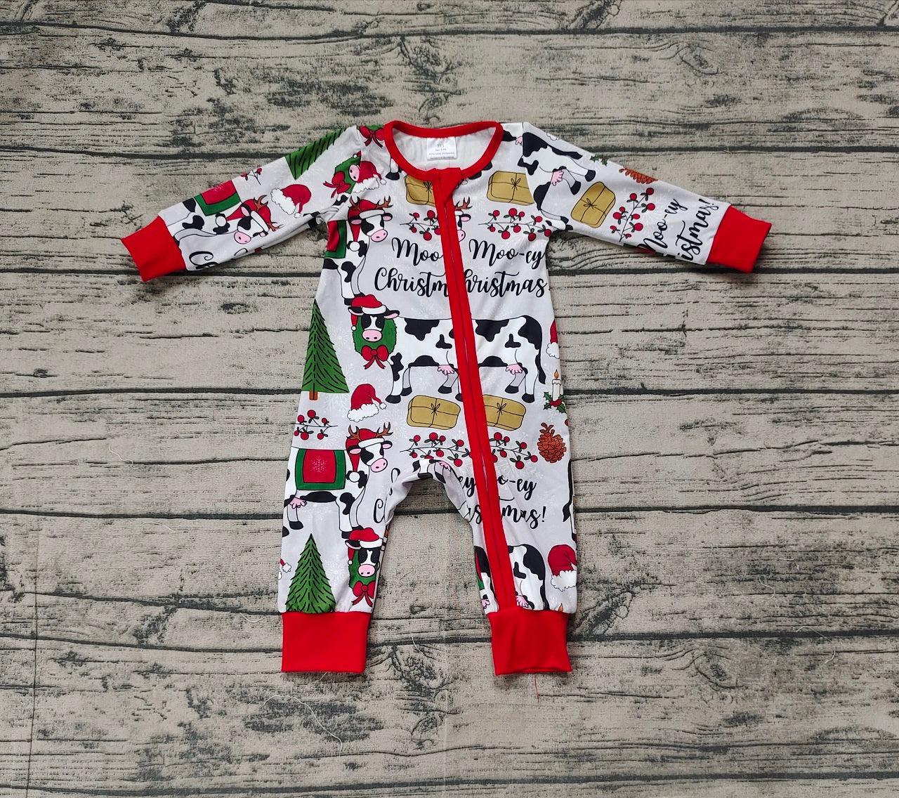 Baby Boy Infant Long Sleeves Christmas Cows Zipper Romper