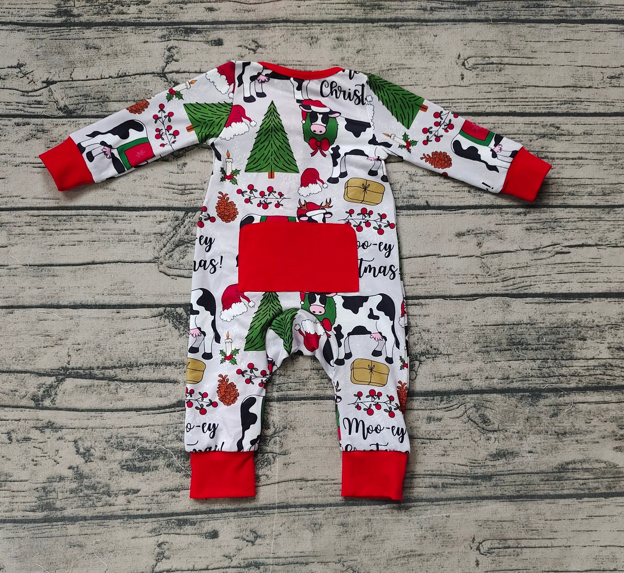 Baby Boy Infant Long Sleeves Christmas Cows Zipper Romper