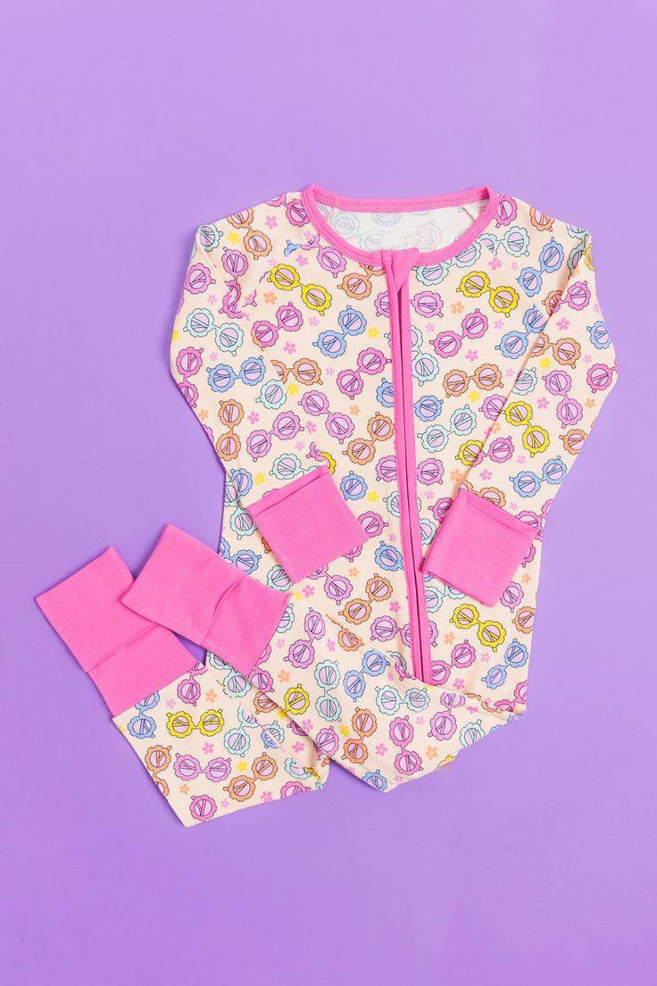 Pre-order Baby Infant Girls Colorful Glasses Zip Bamboo Long Sleeve Romper