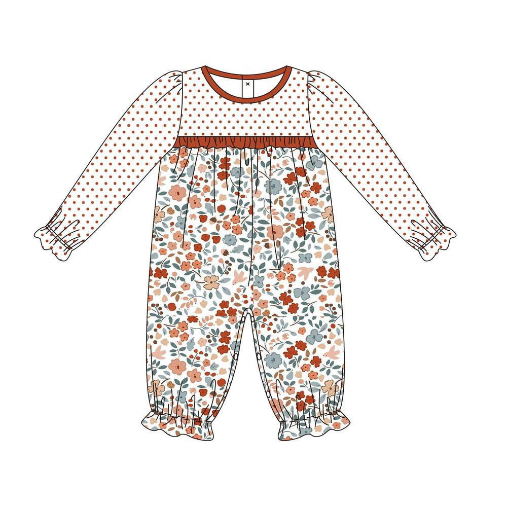 Pre-order Baby Infant Girls Fall Dots Flowers Long Sleeve Romper