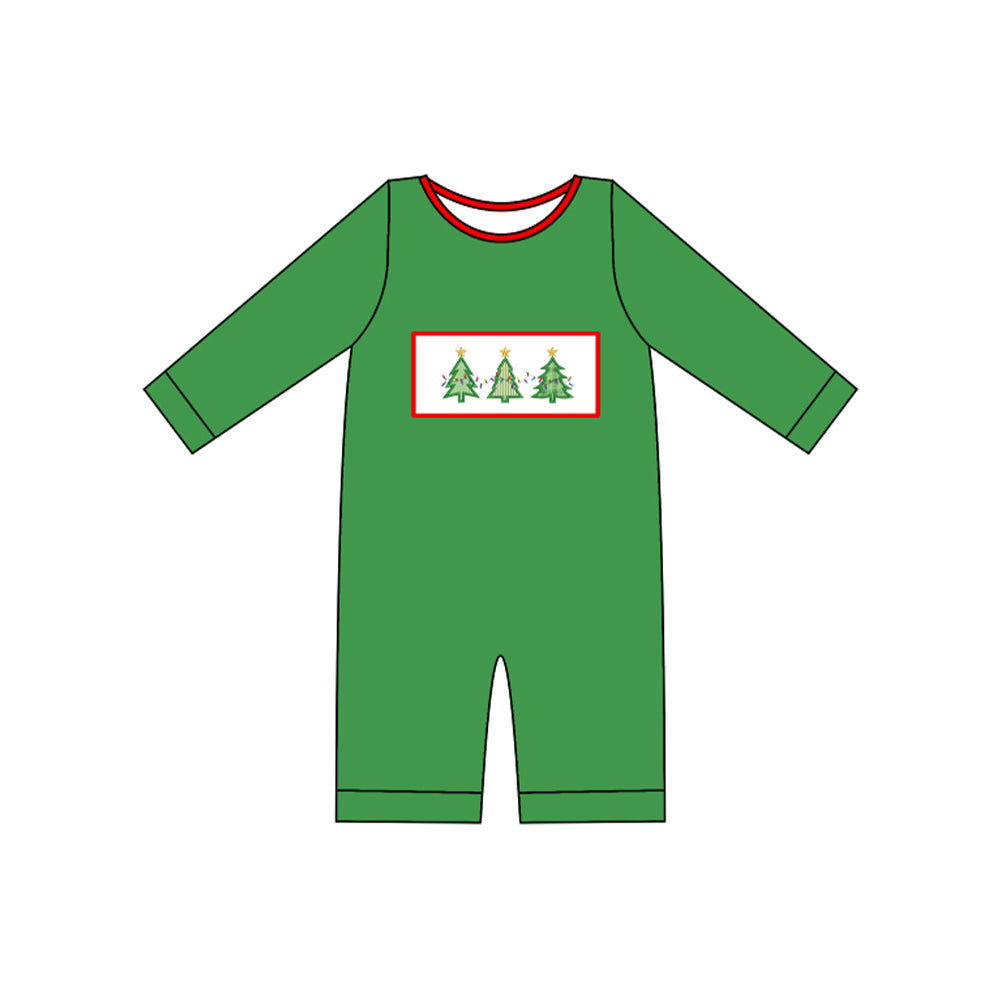 Pre-order Baby Infant Boys Christmas Tree Green Long Sleeve Romper