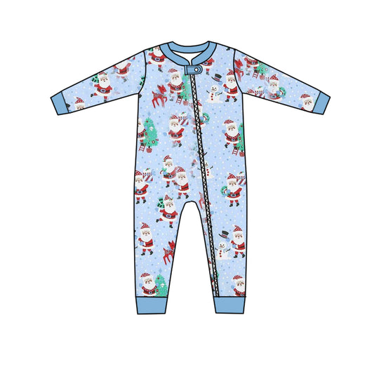 Pre-order Baby Infant Boys Christmas Blue Santa Gifts Zip Romper