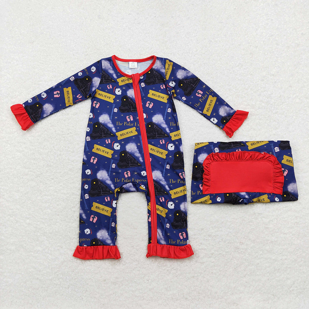 Baby Boy Girl Infant Christmas Train Sibling Romper Pajamas Set