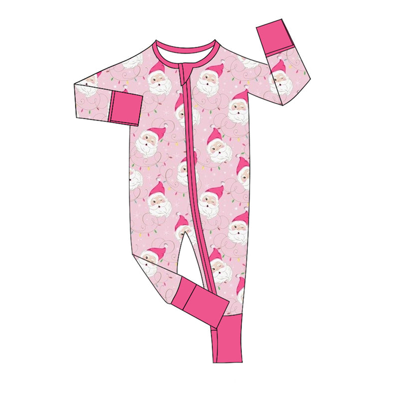 Pre-order Baby Infant Girls Santa Lights Pink Zip Romper