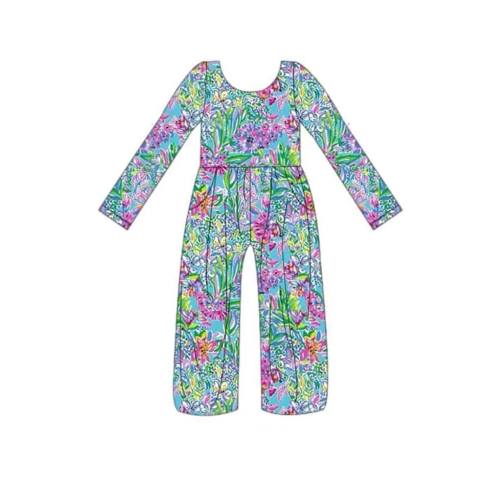 Pre-order Baby Girls Lavender Leaves Long Sleeve Pockets Jumpsuit