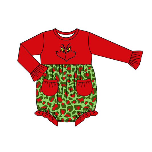 Pre-order Baby Infant Girls Long Sleeve Christmas Face Romper