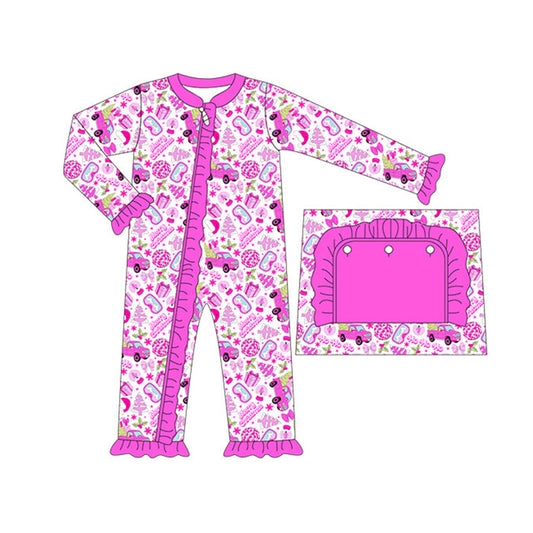 Pre-order Baby Infant Girls Pink Doll Zip Long Sleeve Ruffle Romper