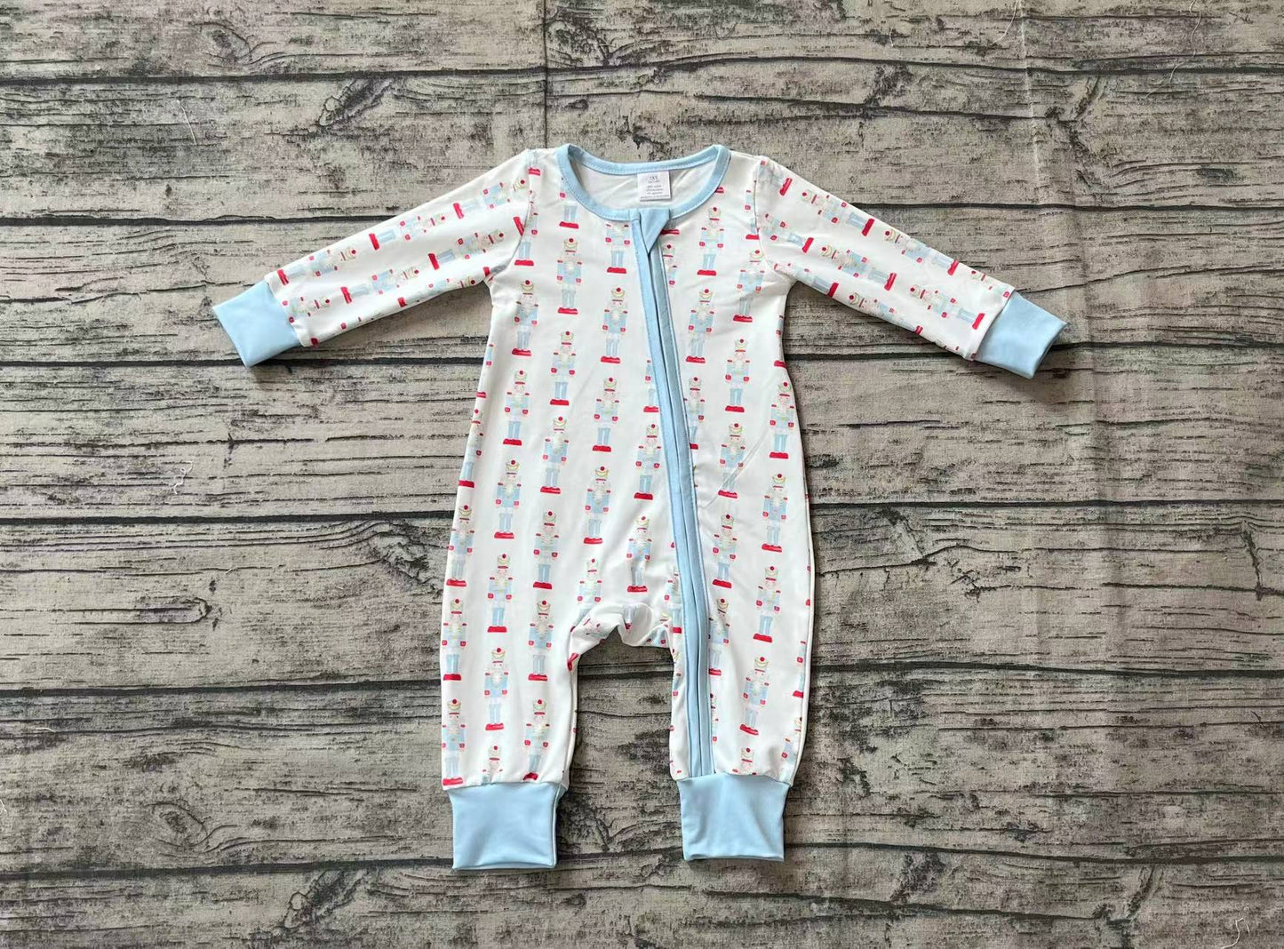 Baby Boy Long Sleeves Christmas Soldier Zipper Blue Bamboo Romper