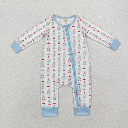 Baby Boy Girl Infant Christmas Soldier Sibling Zipper Bamboo Romper