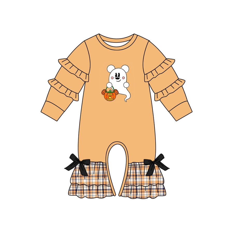 Pre-order Baby Girl Halloween Ghost Pumpkin Orange Romper