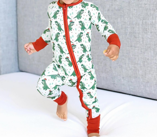 Pre-order Baby Boy Christmas Dinosaurs Zipper Romper