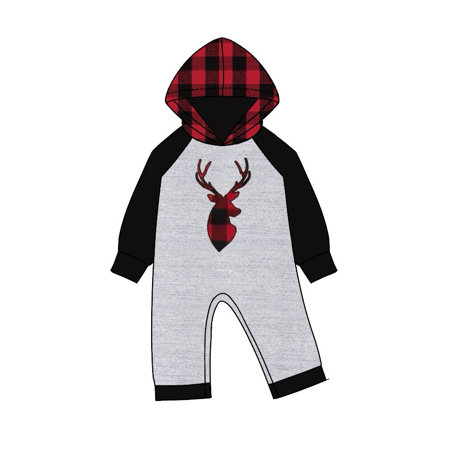 Pre-order Baby Boy Christmas Deer Plaid hoodie Romper