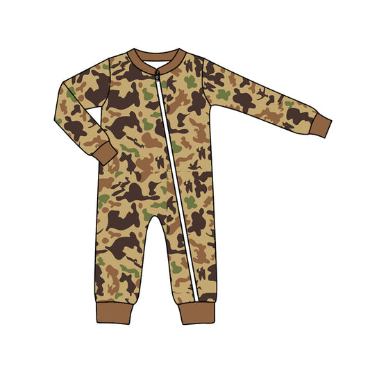 Baby Boy Long Sleeves Camo Zipper Romper