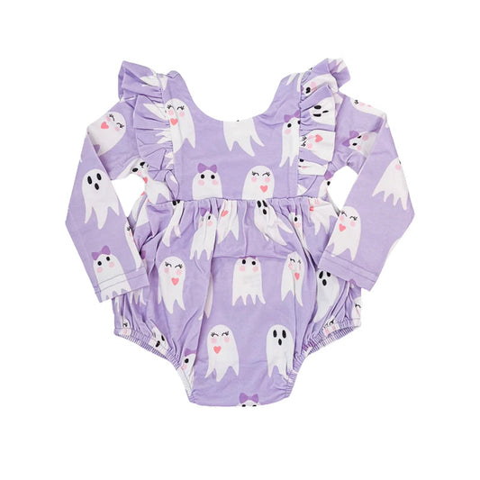 Pre-order Baby Girl Long Sleeves Halloween Ghost Purple Romper