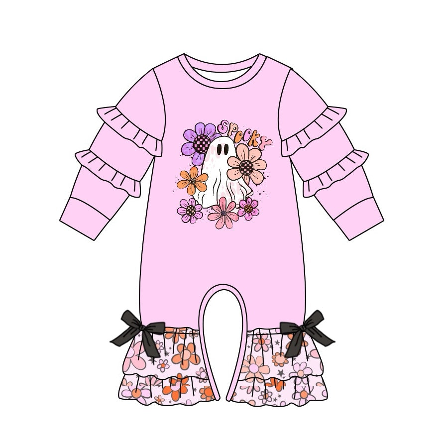 Pre-order Baby Girl Halloween Ghost Flower Pink Romper