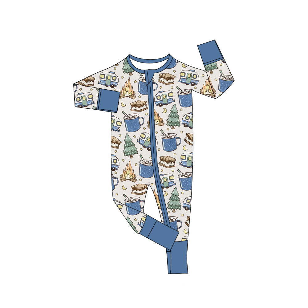 Pre-order Baby Boy Long Sleeves Camp Tree Zipper Rompers