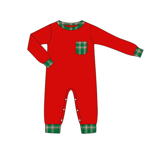 Pre-order Baby Boy Red Cotton Checkered Pocket Christmas Romper