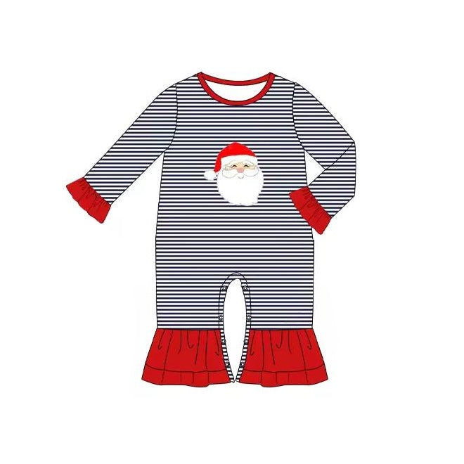 Pre-order Baby Girl Christmas Stripes Santa Romper