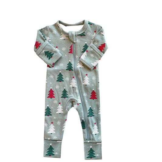 Pre-order Baby Boy Long Sleeves Christmas Trees Zipper Romper