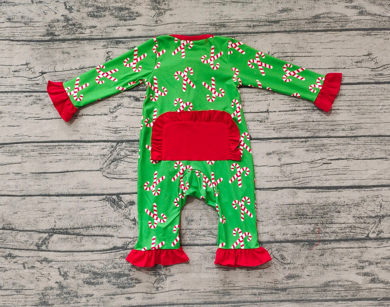 Baby Girl Long Sleeves Christmas Candy Cane Zipper Romper