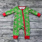 Baby Boy Long Sleeves Christmas Candy Cane Zipper Green Bamboo Romper