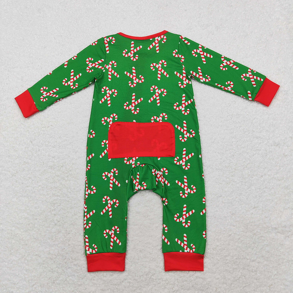 Sibling Baby Boys Girls Candy Cane Christmas Pajamas Zipper Romper Set Bamboo Clothes RTS