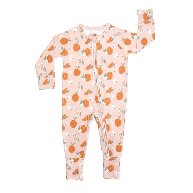 Pre-order Baby Girl Infant Orange Flowers Zipper Romper