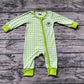 Baby Boy Infant Christmas Green Face Zipper Bamboo Romper