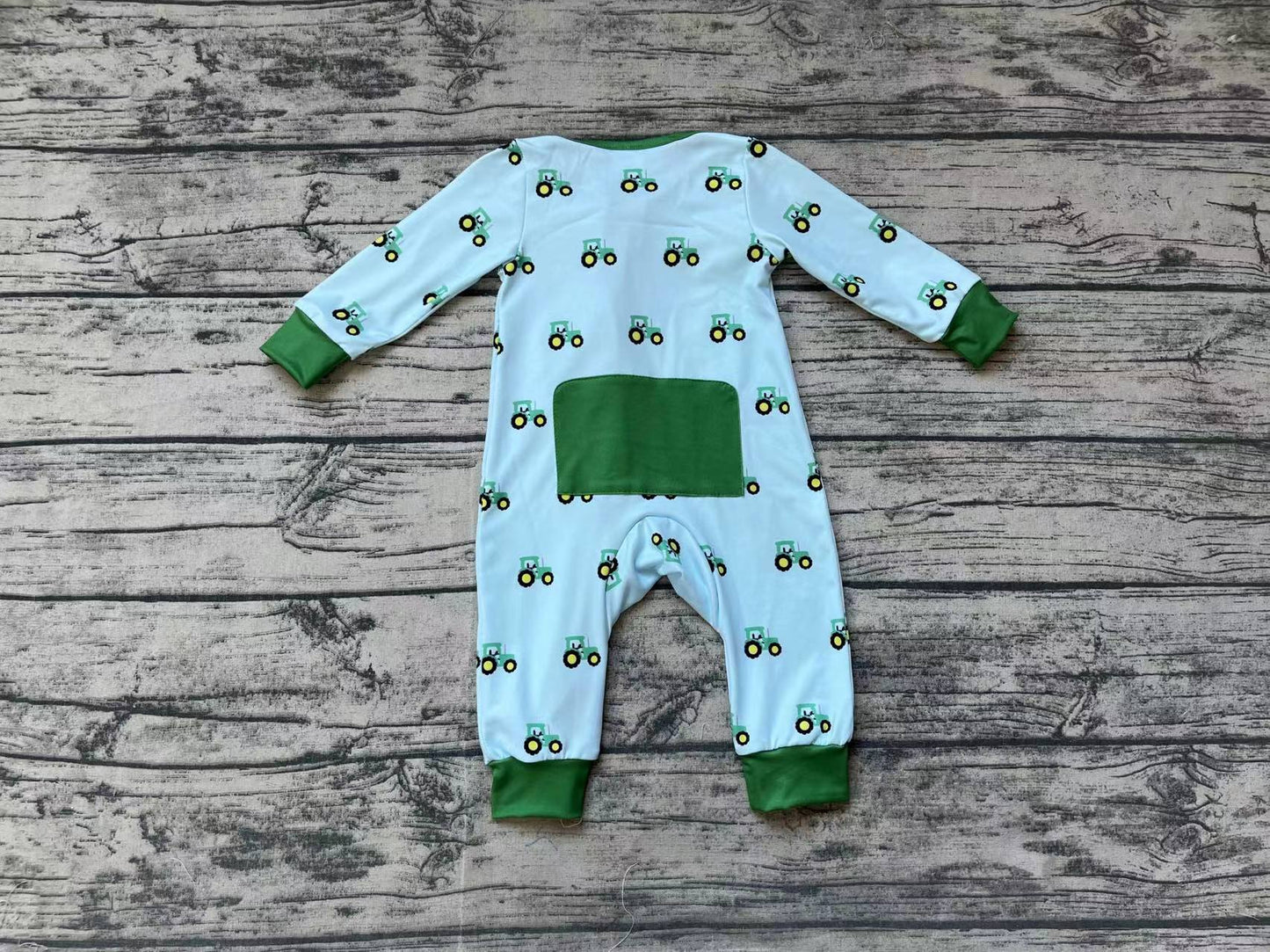 Baby Boy Infant Long Sleeves Tractors Zipper Bamboo Romper