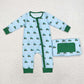 Baby Boy Green Tractor Sibling Bamboo Romper Pajamas Clothes Set