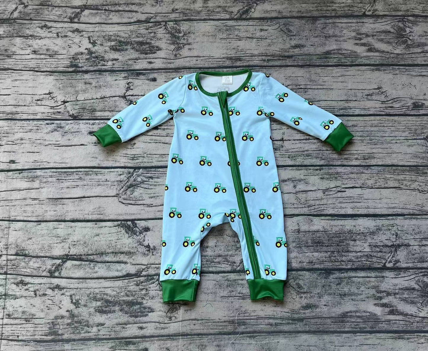 Baby Boy Infant Long Sleeves Tractors Zipper Bamboo Romper