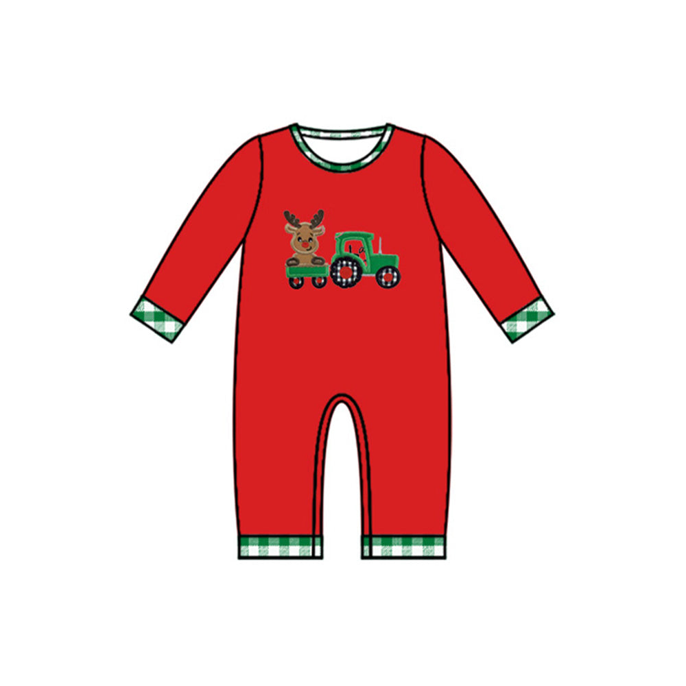 Pre-order Baby Boy Infant Christmas Tractor Deer Red Romper