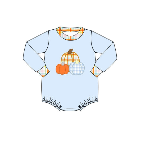 Pre-order Baby Boy Fall Pumpkins Bubble Blue Romper