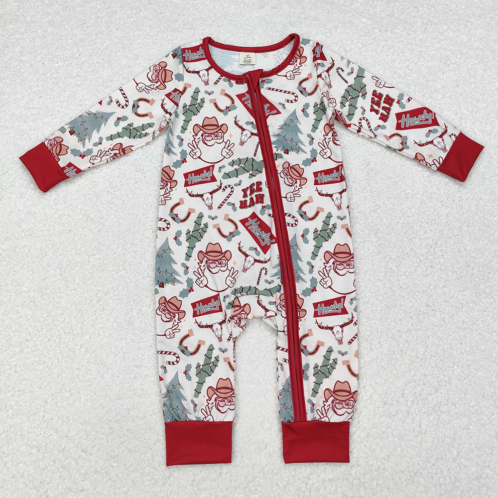 Baby Boy Girl Christmas Western Santa Cactus Sibling Bamboo Romper Pajamas Set