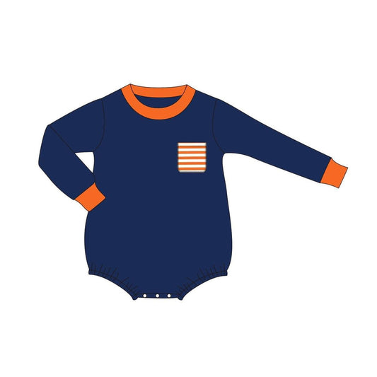 Pre-order Baby Boy Navy Pocket Long Sleeves Romper