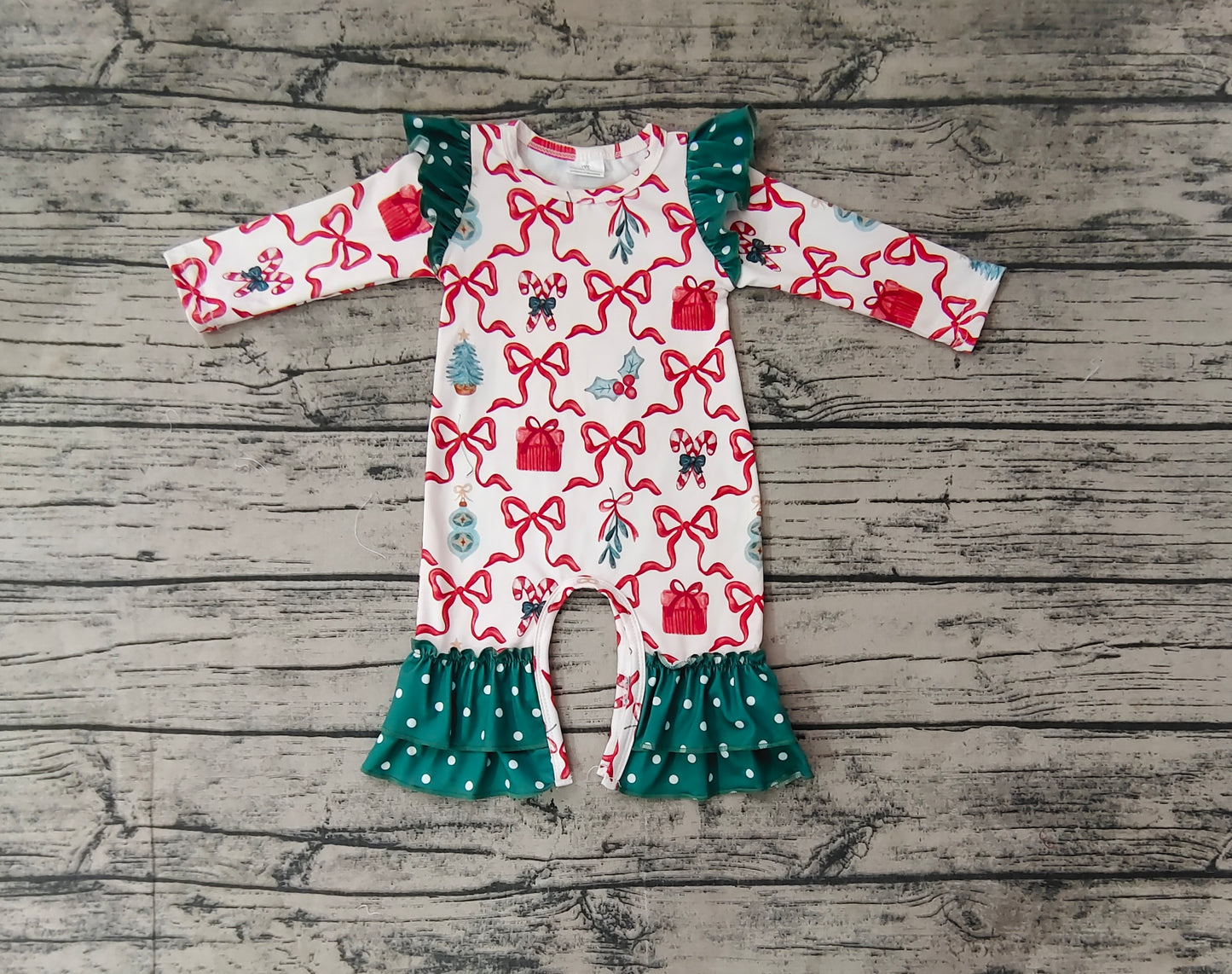 Baby Girl Long Sleeves Christmas Bows Gifts Romper