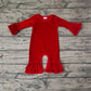 Baby Girl Red Velvet Ruffle Long Sleeves Romper