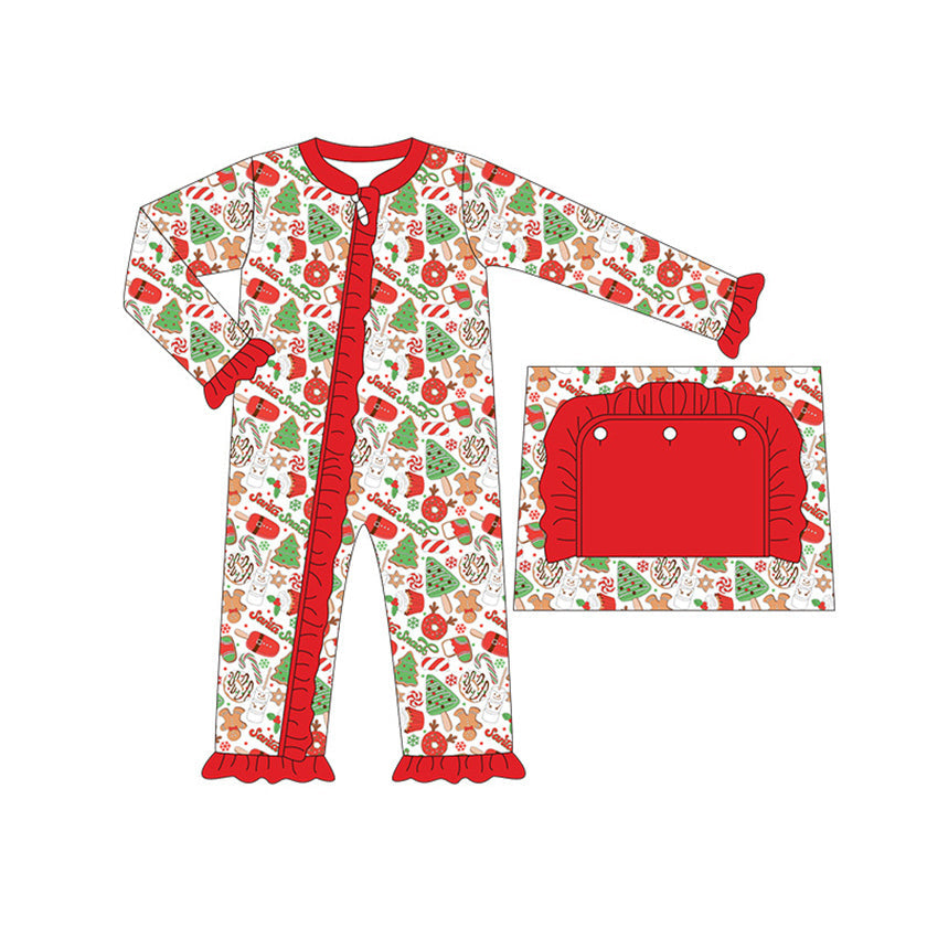 Pre-order Baby Girl Christmas Tree Gingerbread Zipper Long Sleeve Romper