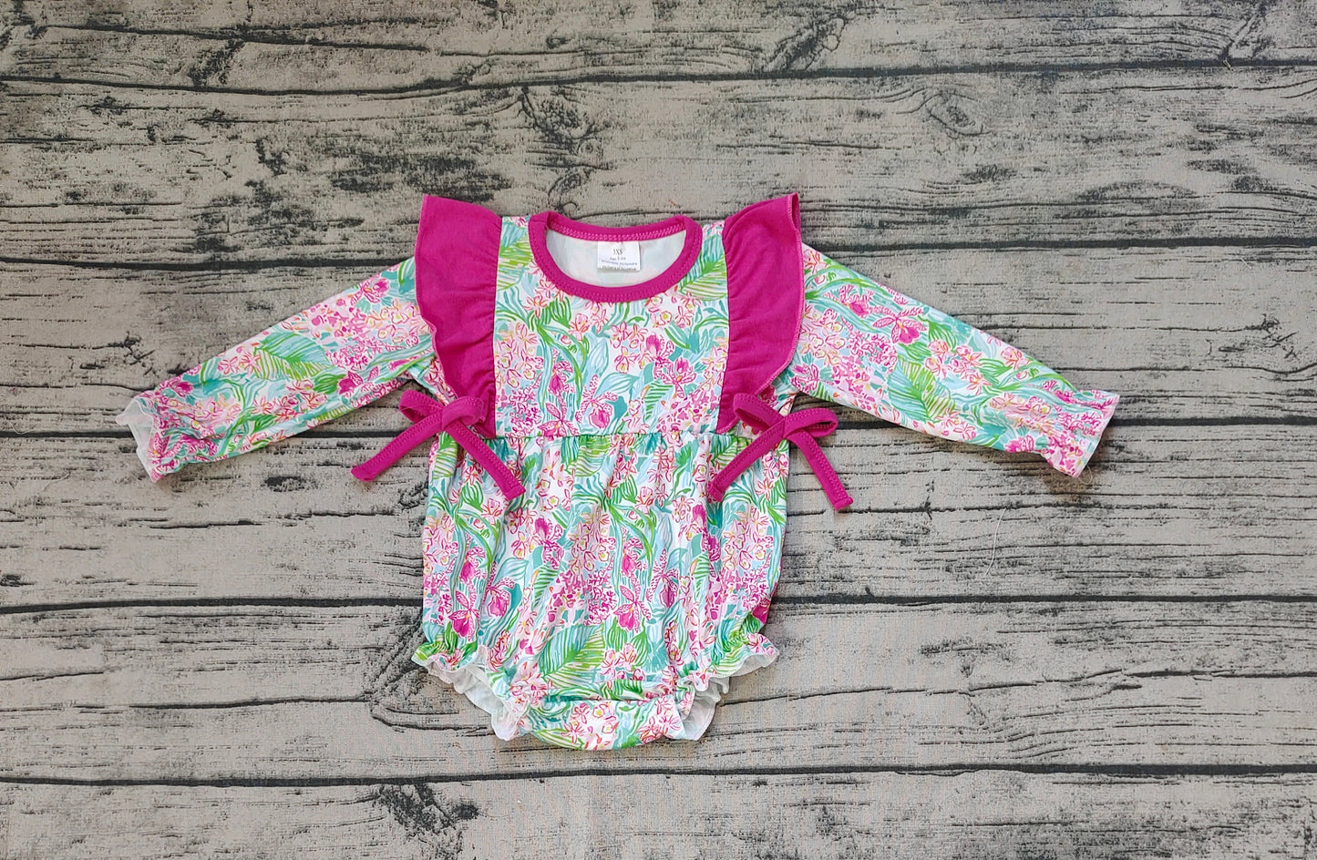 Baby Girl Long Sleeves Seaweed Bows Bubble Romper