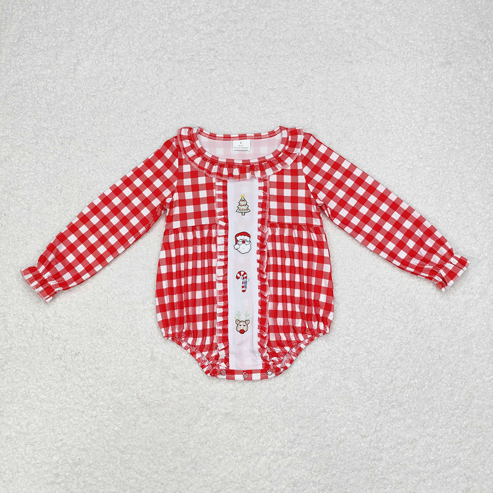 Baby Girl Checkered Santa Christmas Sibling Romper Dress Clothes Set