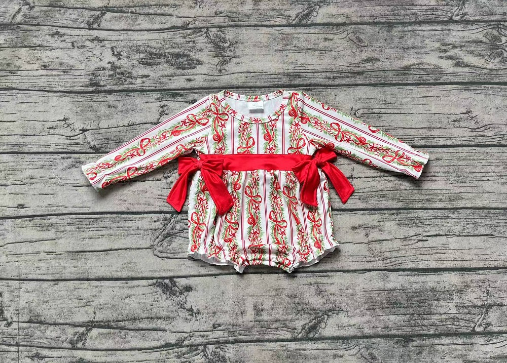 Baby Girl Long Sleeves Christmas Bows Floral Bubble Romper