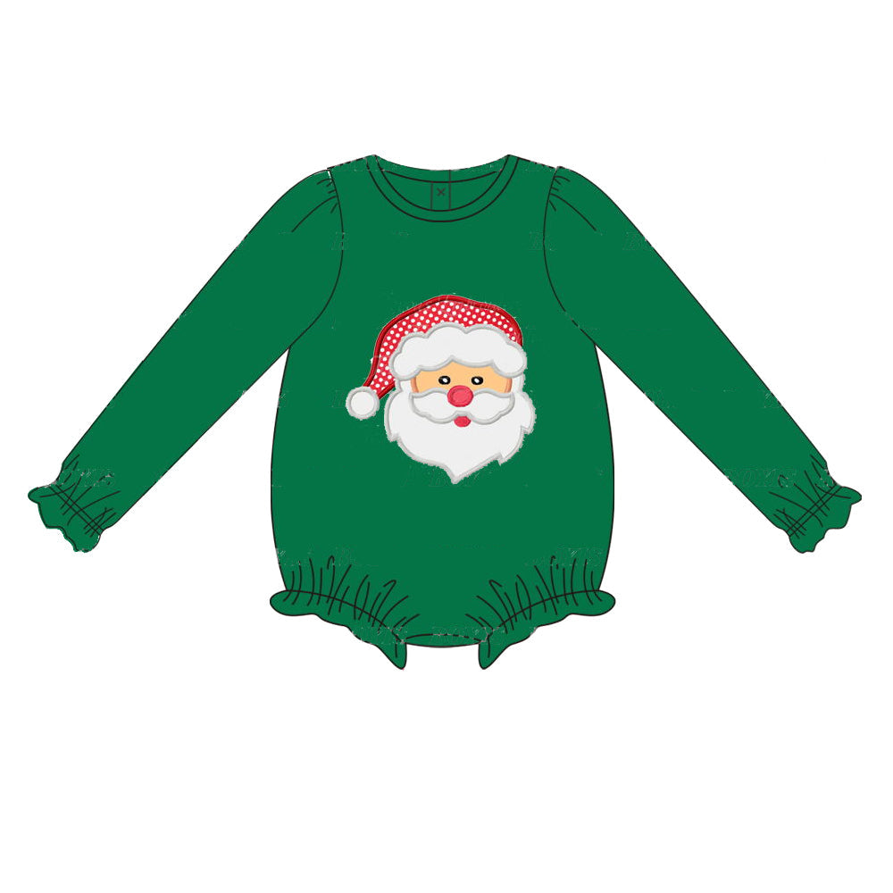 Pre-order Baby Girl Long Sleeves Christmas Santa Green Romper