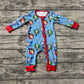 Baby Boy Long Sleeves Christmas Dogs Zipper Blue Romper