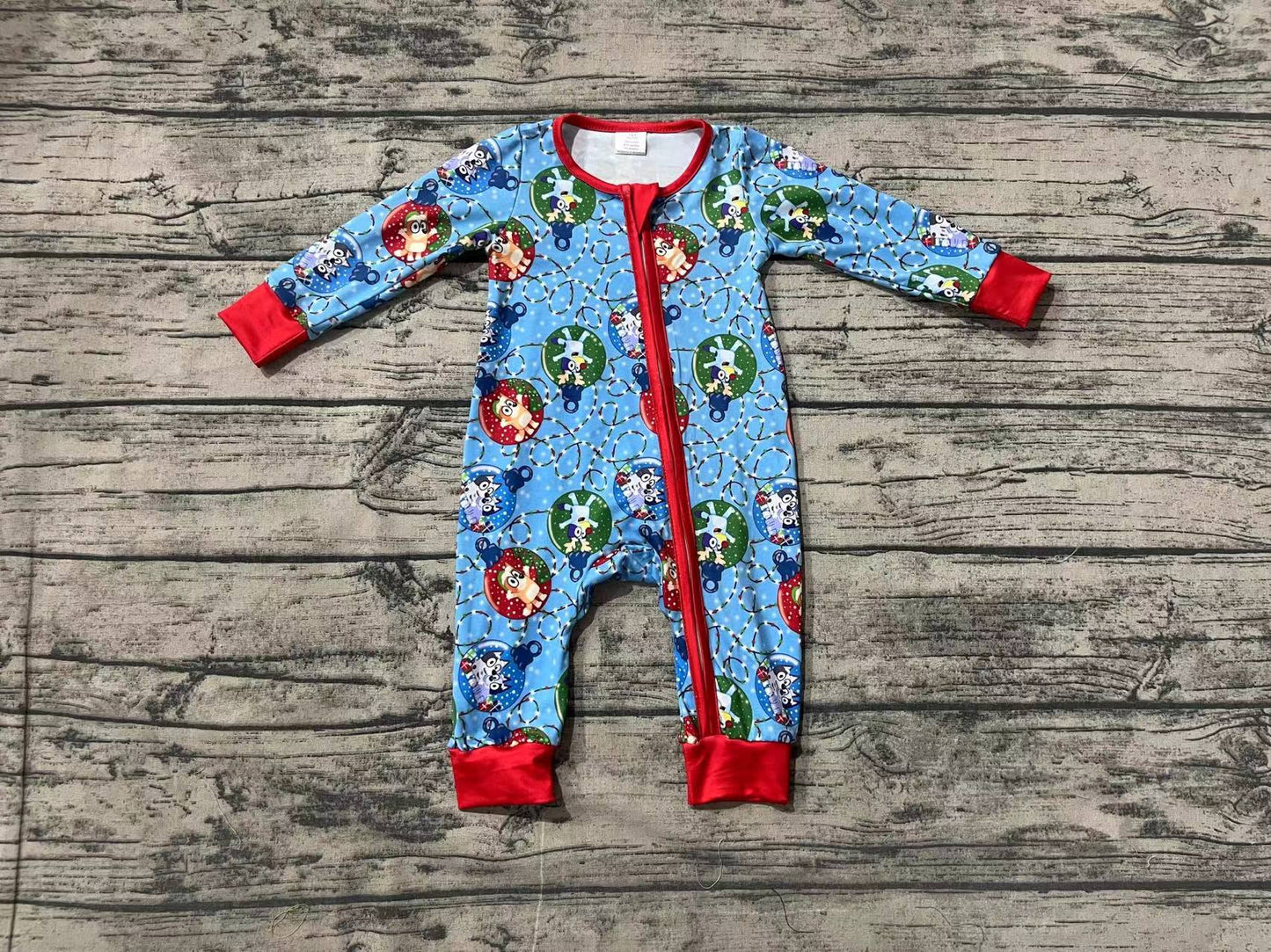 Baby Boy Long Sleeves Christmas Dogs Zipper Blue Romper