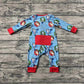 Baby Boy Long Sleeves Christmas Dogs Zipper Blue Romper