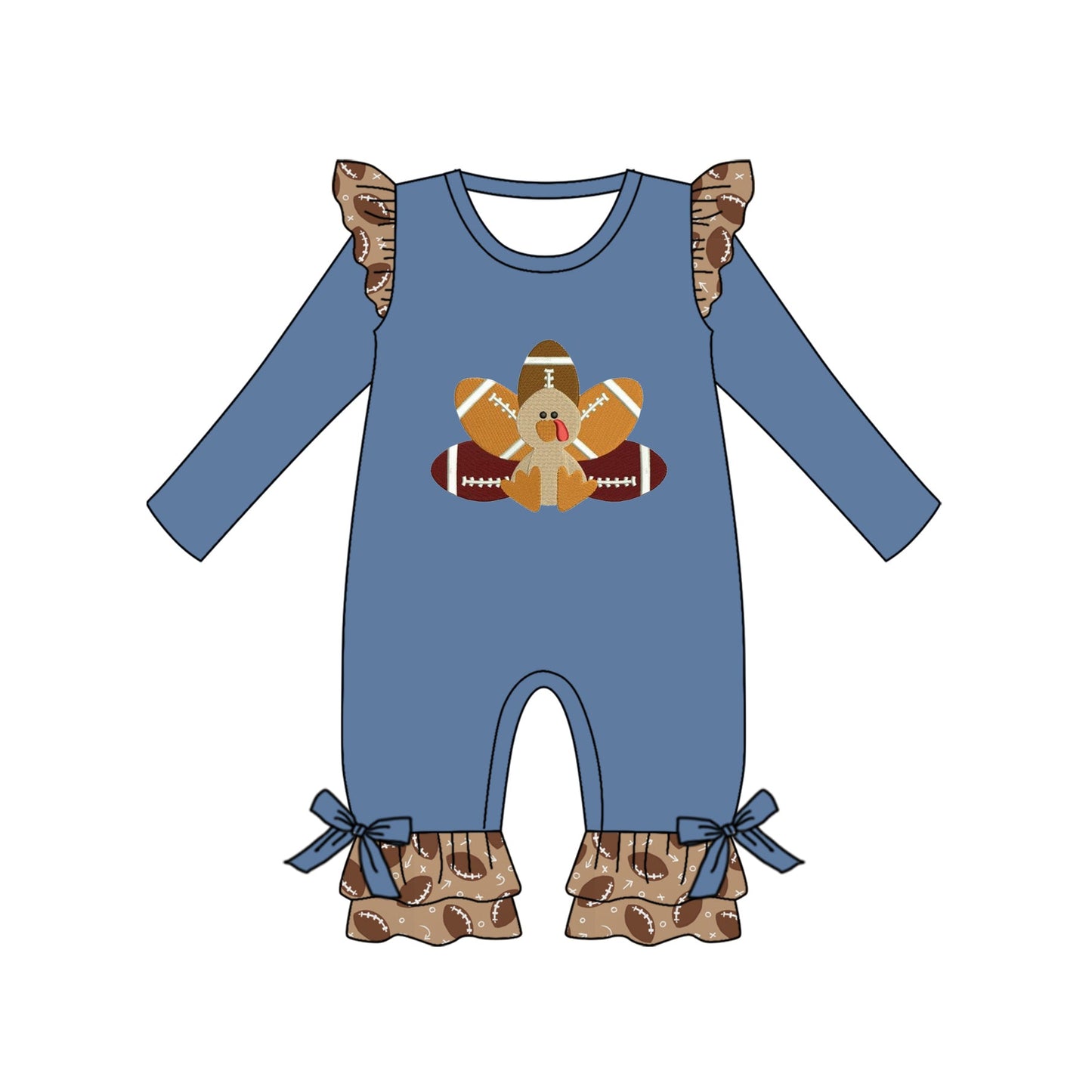 Pre-order Baby Girl Thanksgiving turkey Football Romper