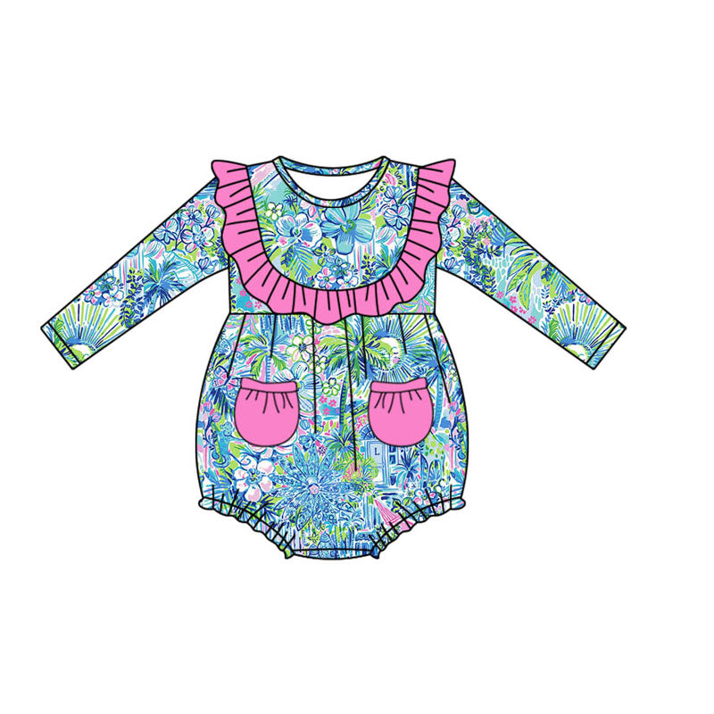 Pre-order Baby Girl  Long Sleeves House Flower Pocket Bubble Romper