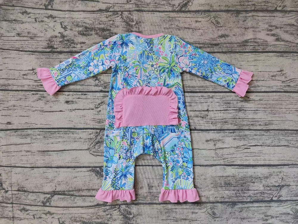 Baby Girl Long Sleeves House Flower Zipper Romper