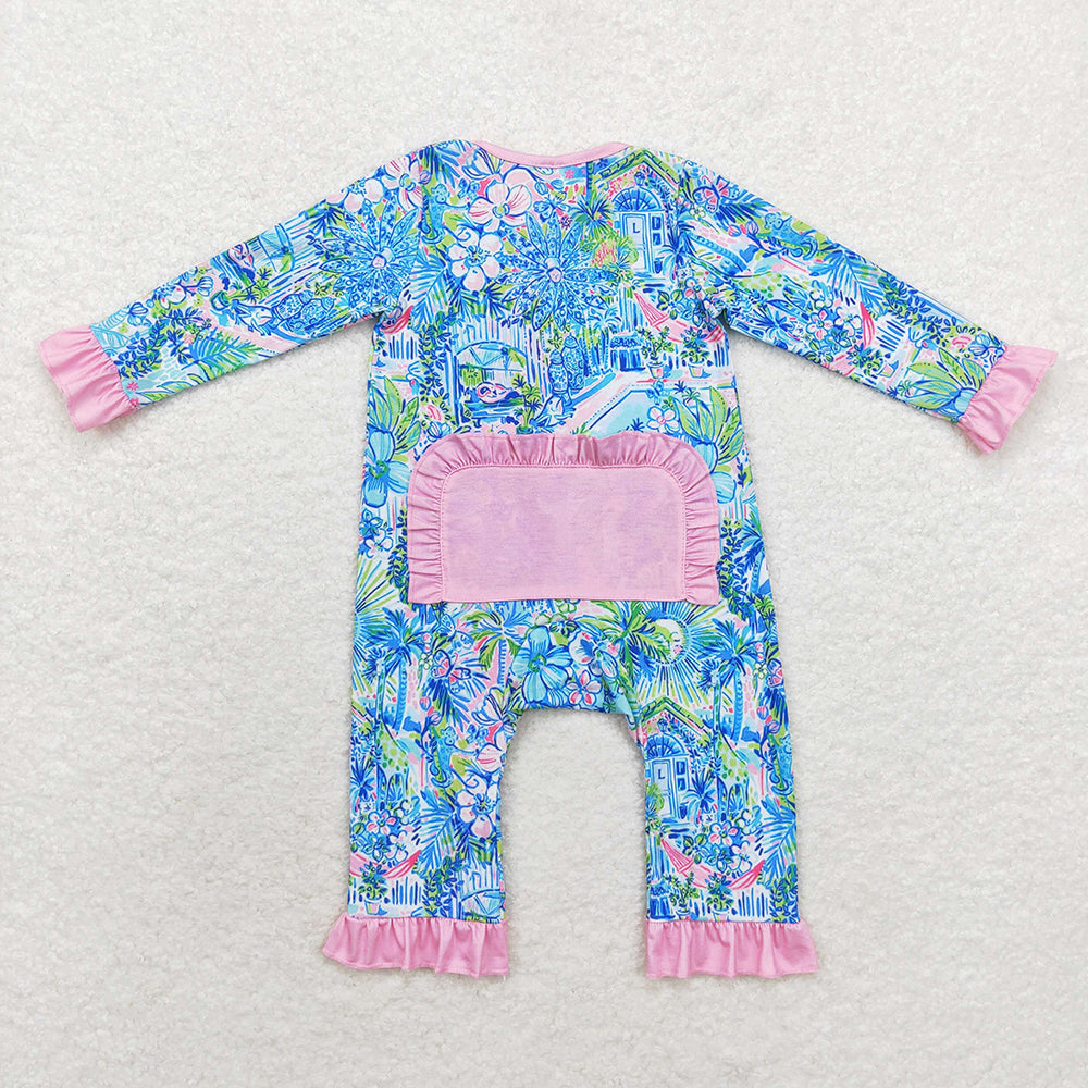 Sibling Baby Girls Kids Long Sleeves Flower House Zipper Romper Pajamas Set RTS