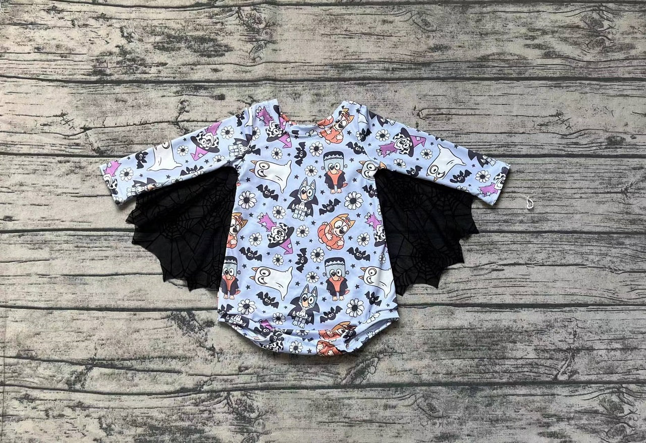 Baby Girl Long Sleeves Halloween Dogs Bats Romper